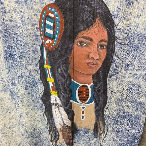 Vintage Acid Washed Hand Painted Native American Denim Trench - Picture 2 of 11